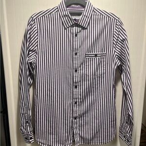 Express Men's fitted Striped Button Down Shirt